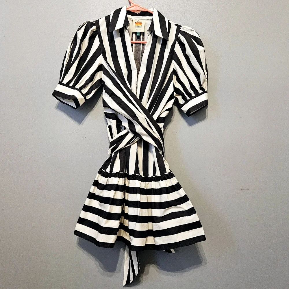 FARM Rio Black and Cream Striped Mini Dress - Picture 3 of 10